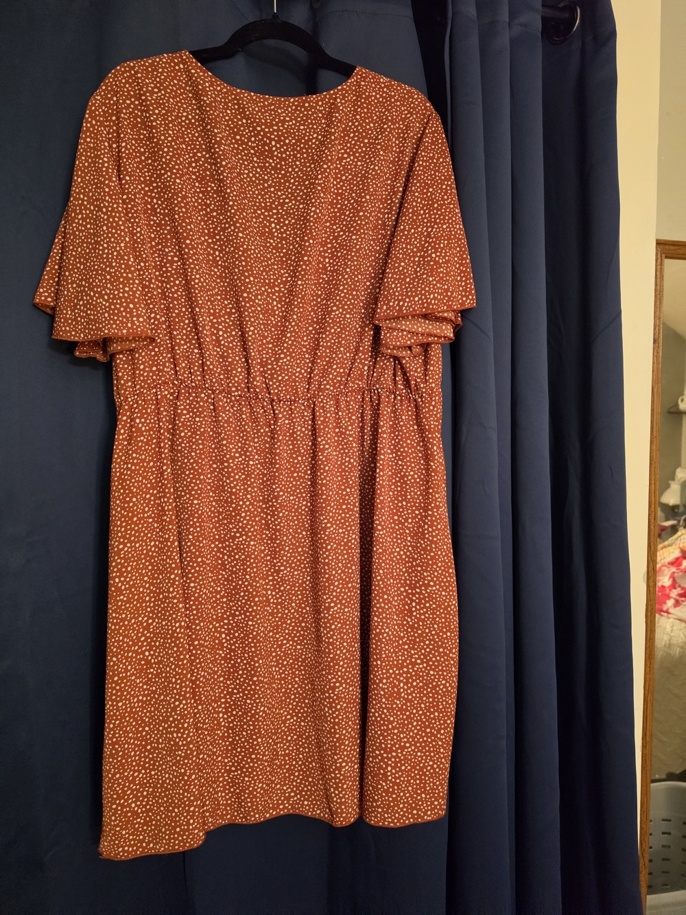 SHEIN Rust Orange V-Neck Midi Dress with White Dot Print - Picture 6 of 7
